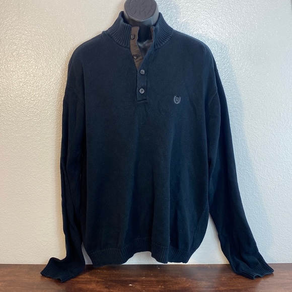 Chaps Dark Blue Sweater, Mock Turtleneck 1/4 Button Up, Brown Details Men's XXL - Picture 1 of 8